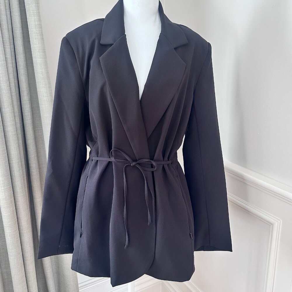 Athleta Black Endless Primatwill Blazer Jacket Cinched Waist Black 14